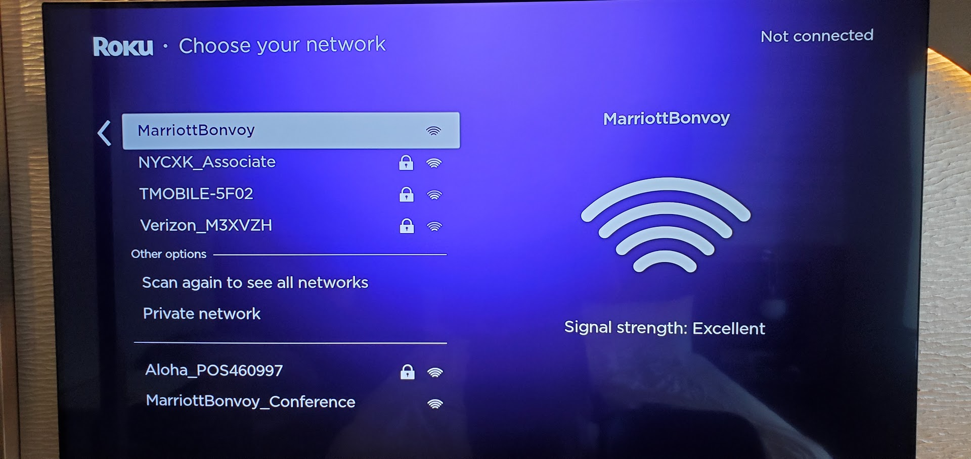 Roku Wi-Fi Network Selection Screen