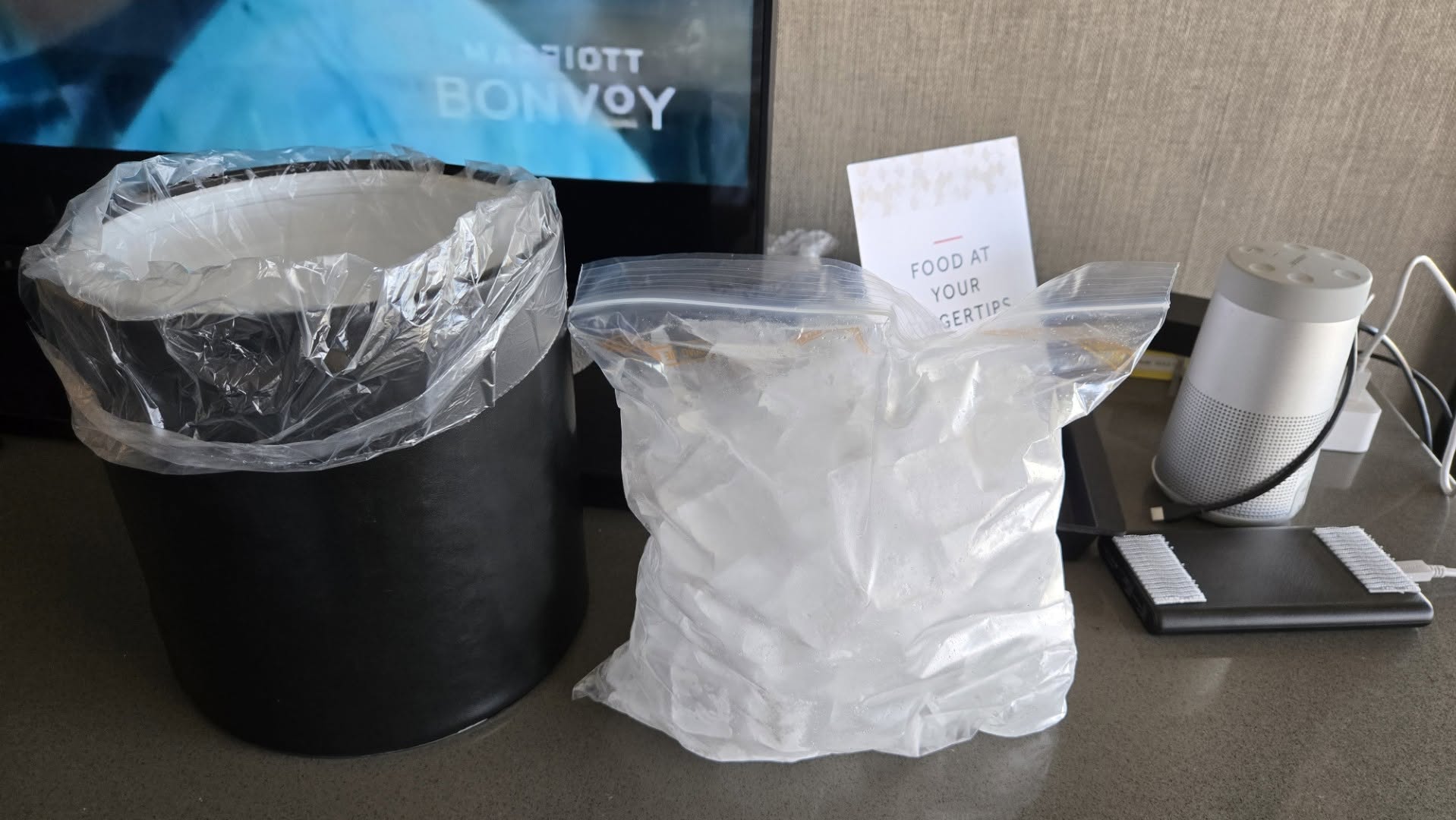 In-room ice service, Bose speaker, and digital dining directory