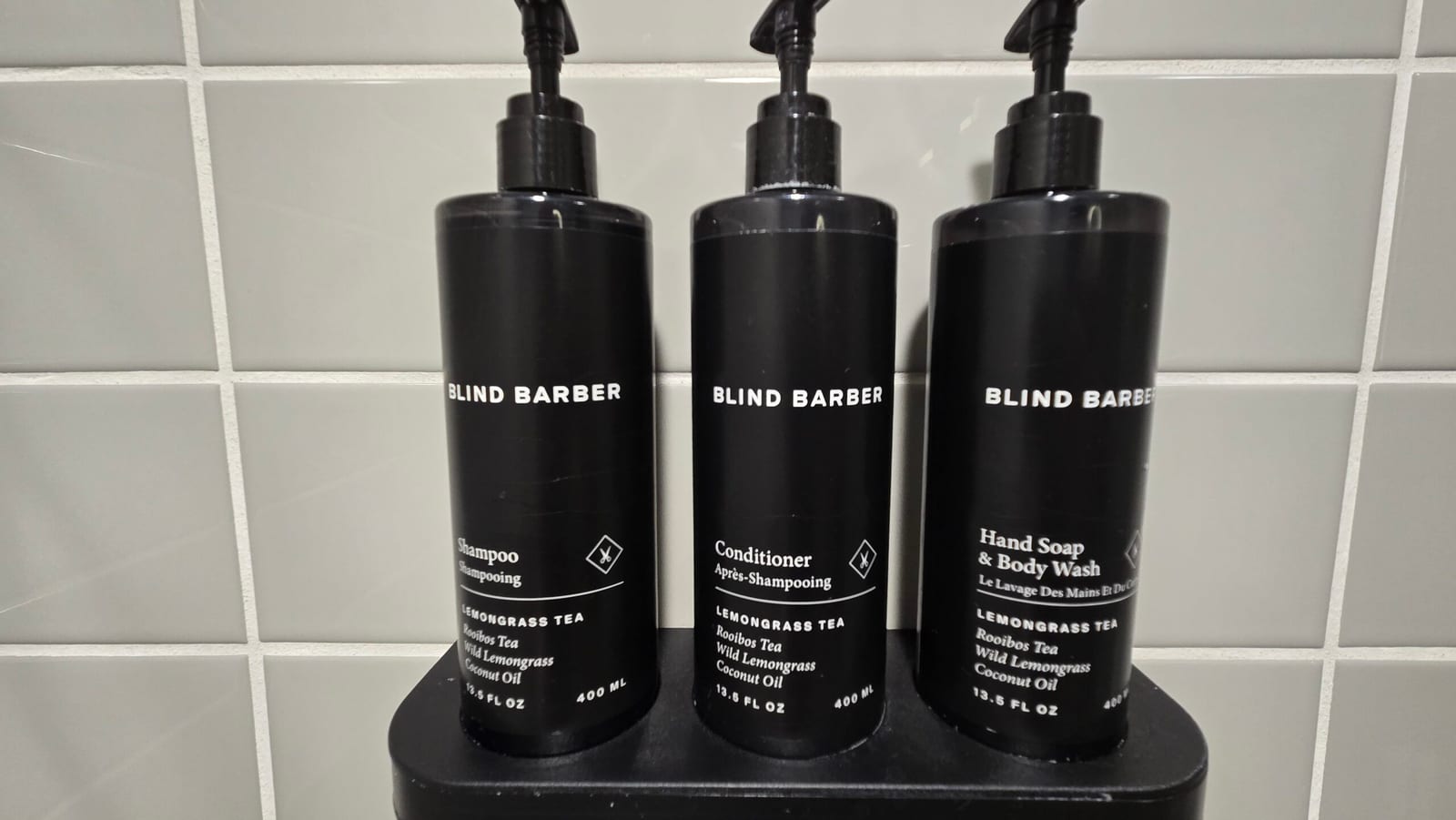 Hotel Dena Blind Barber lemongrass tea shower amenities
