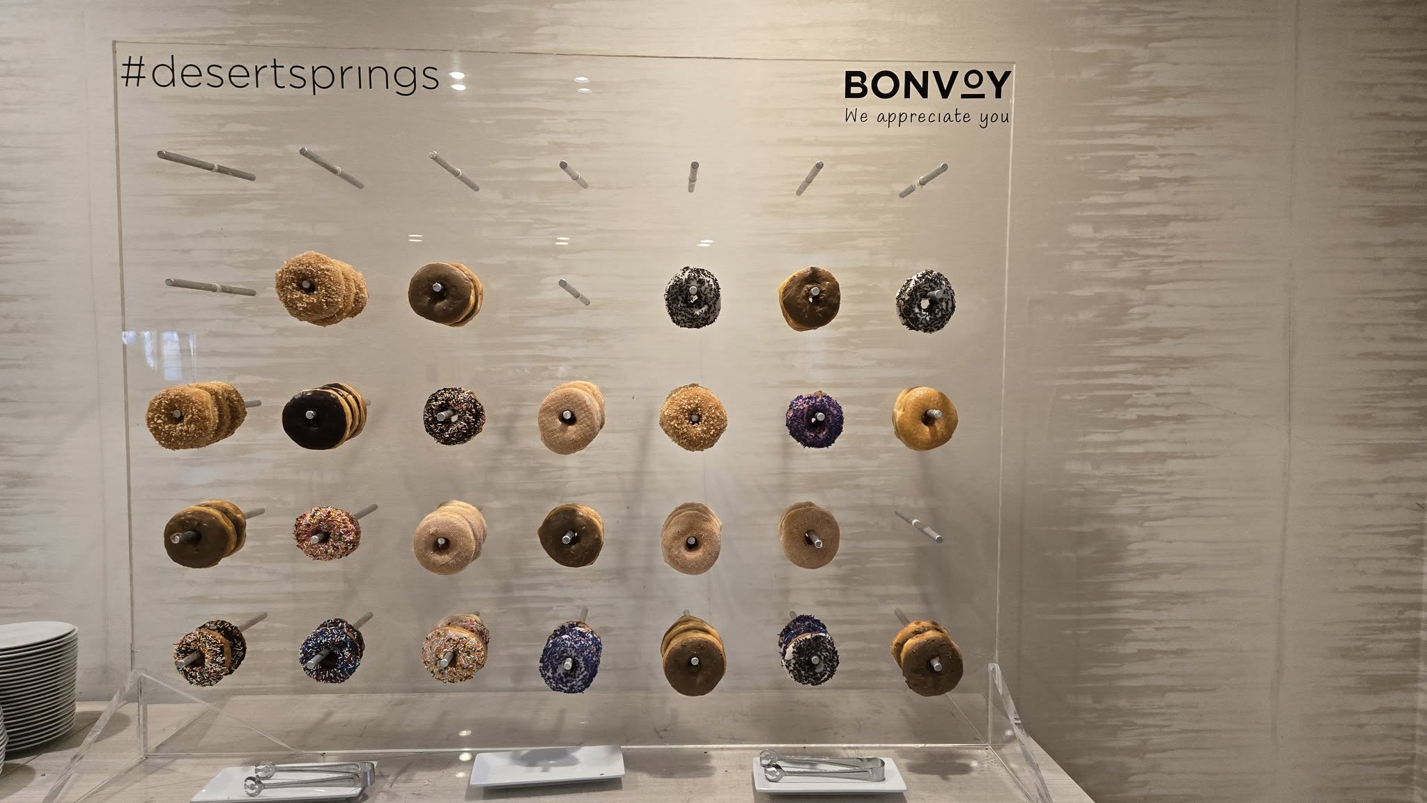 Marriott Bonvoy appreciation donut wall display in the resort lobby
