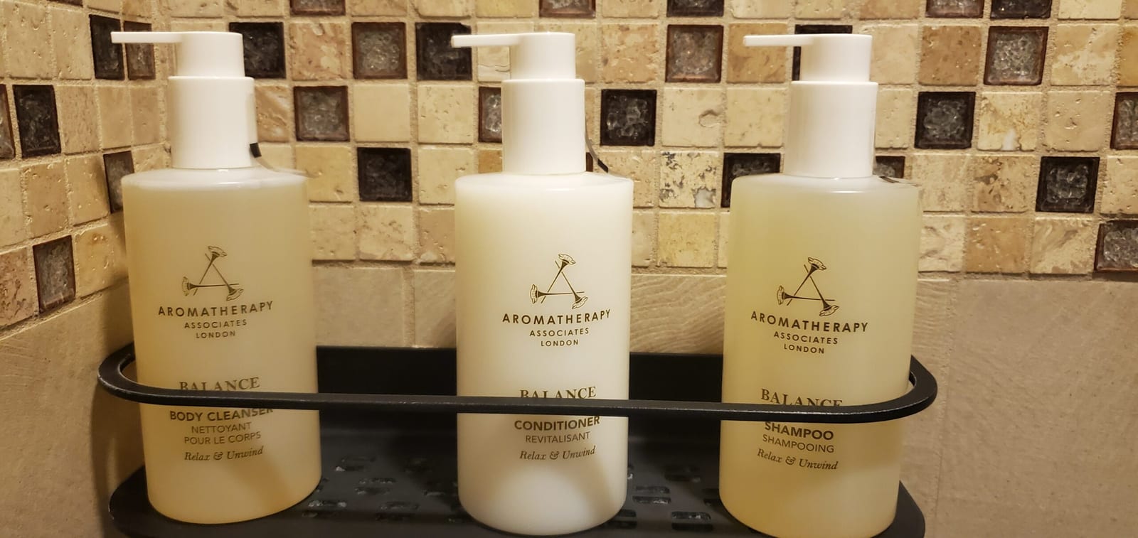 Aromatherapy Associates London Balance bath amenities in the shower