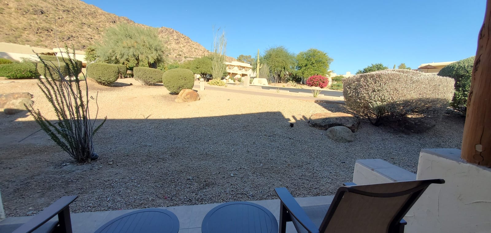 Private casita patio looking out toward Mummy Mountain