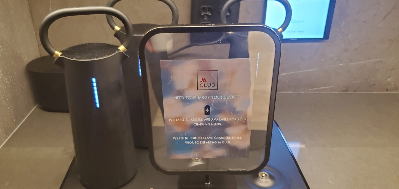 Steelcase portable charging cylinders and battery docks in the M Club lounge