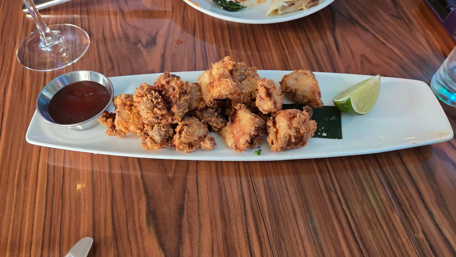 Close-up of crispy popcorn chicken appetizer